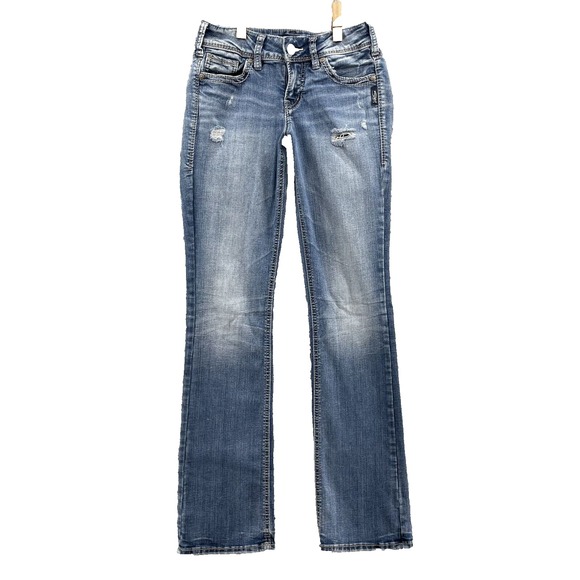 Silver Suki Jeans Womens 27x32* Low Flare Slim Bootcut Western Y2k Cowgirl Rodeo - Picture 1 of 13